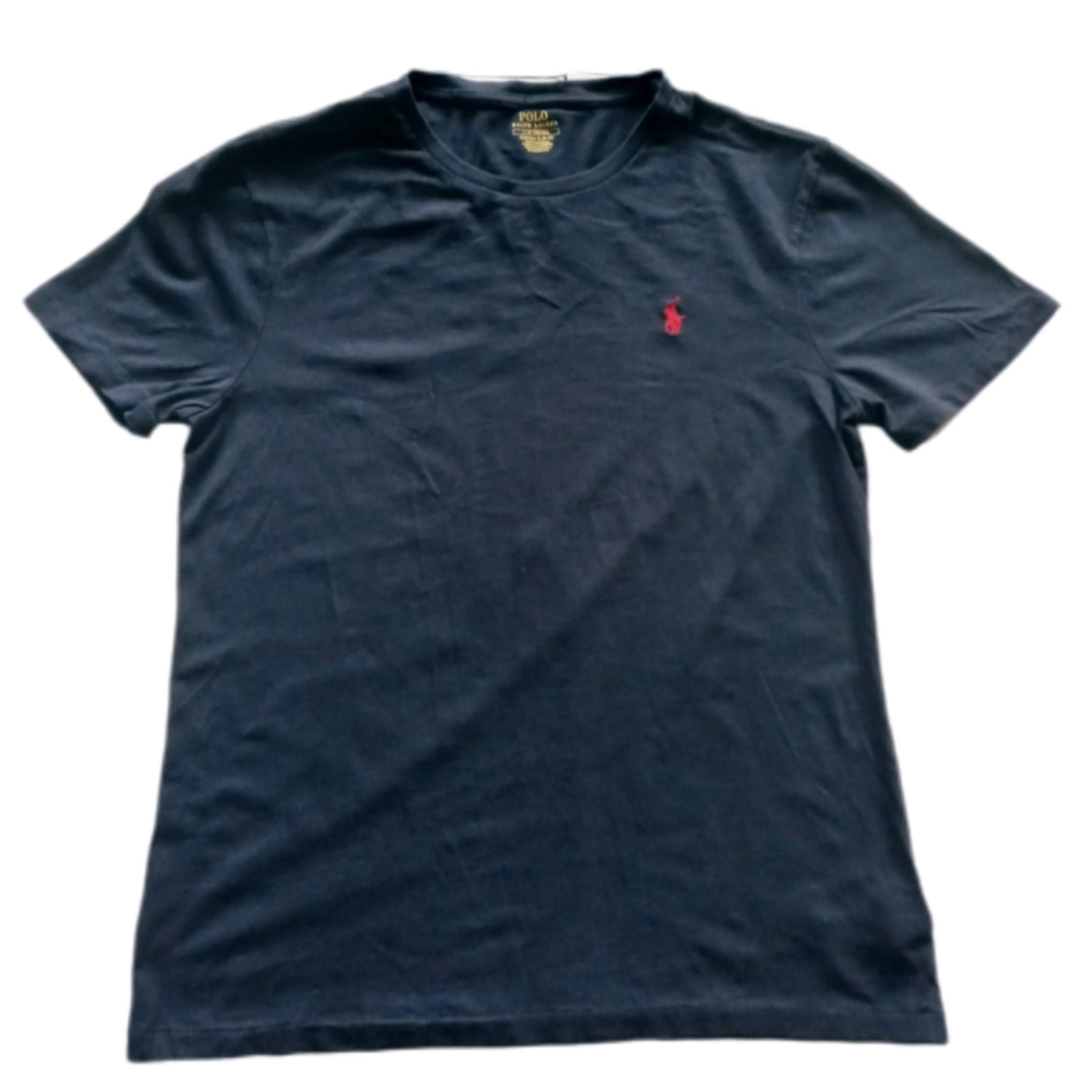EUC Polo by Ralph Lauren Men's Dark Blue Tee with Red Logo, Size Large